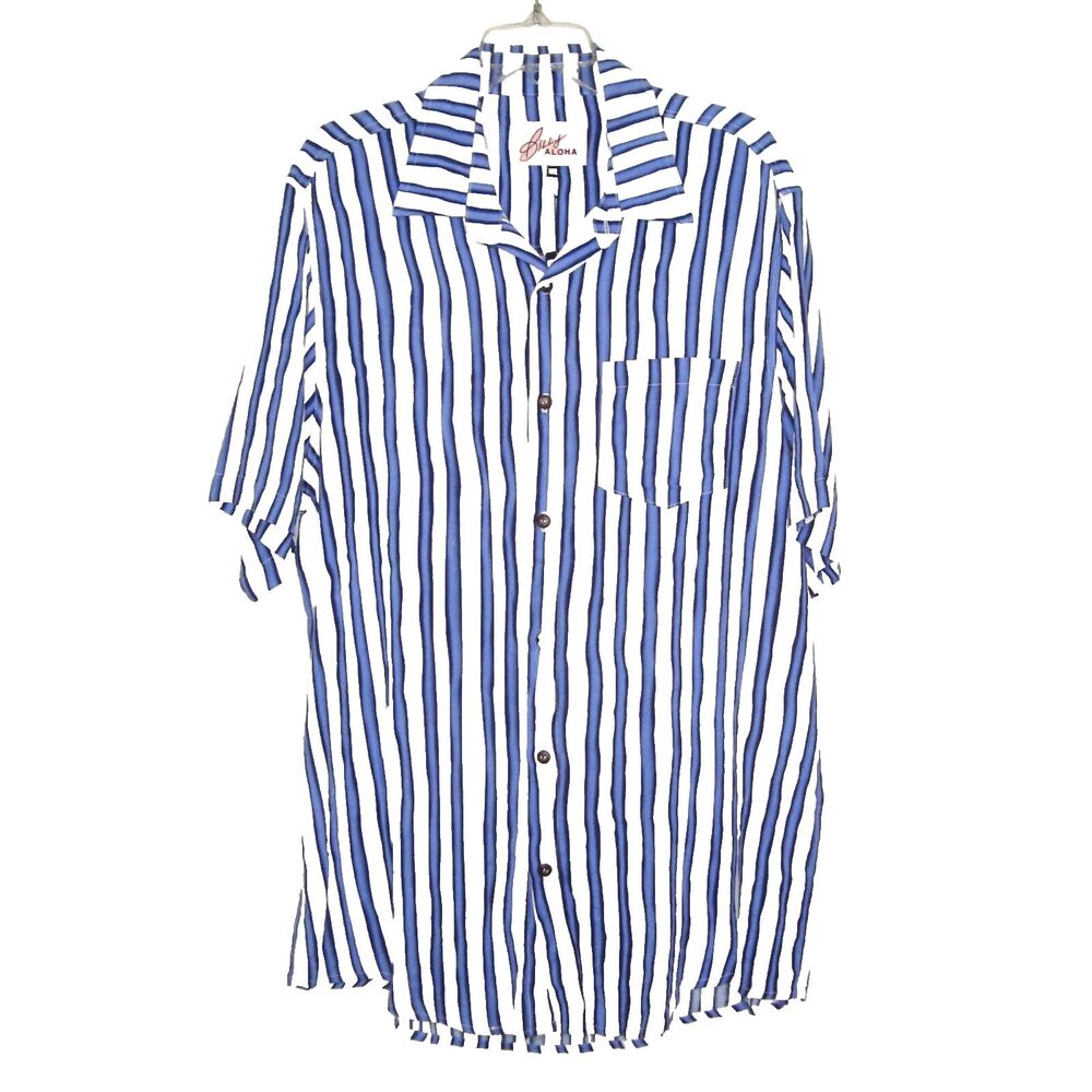 NEW Billy ALOHA Mens Blue White Striped Short Sleeve Shirt Size XXL